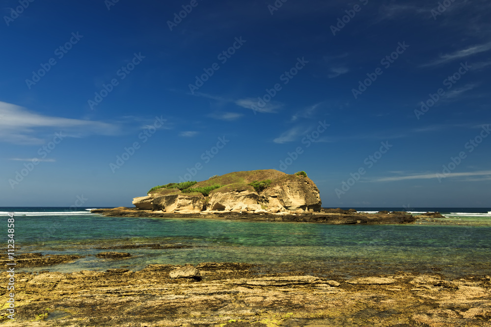 small island in kuta lombok with blue sky 