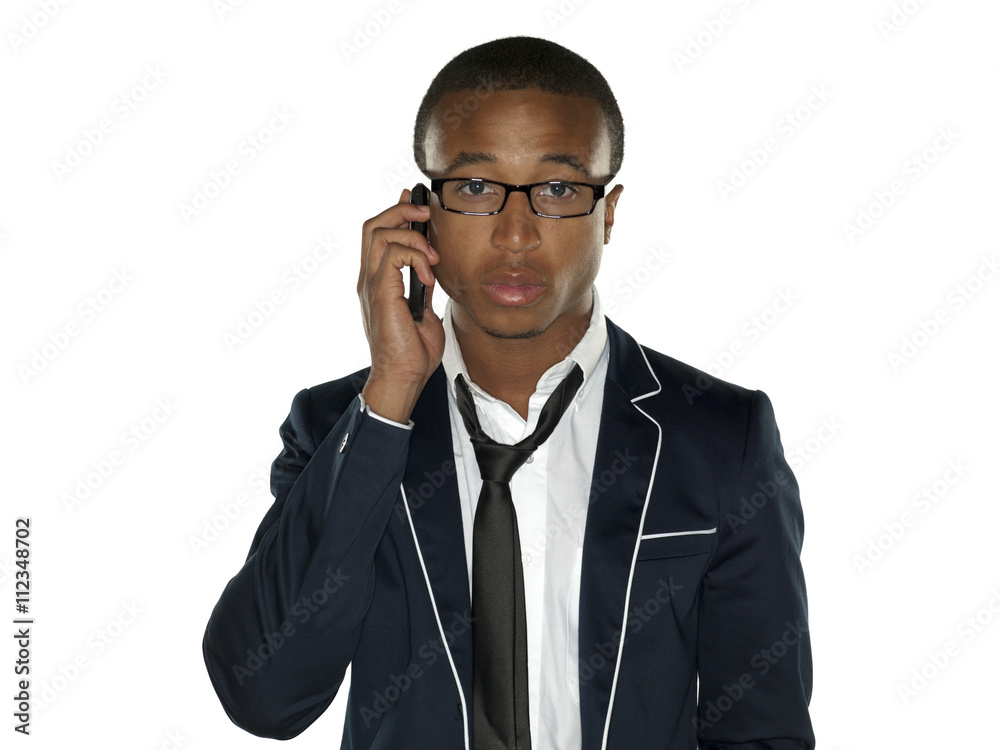 portrait view of a businessman talking on cellphone. portrait view of a businessman talking on cellphone.