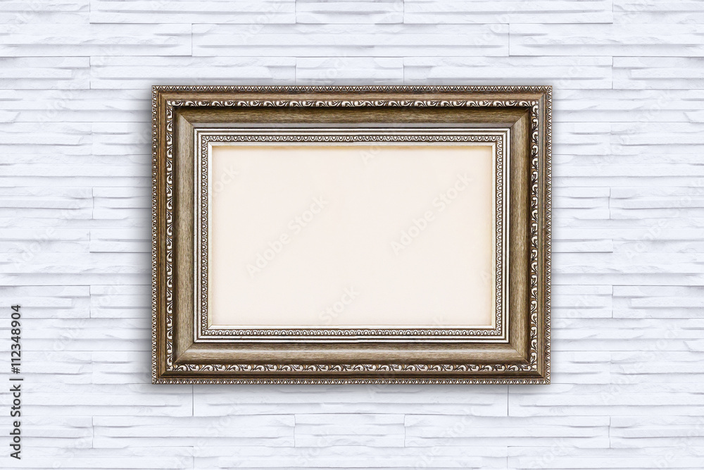 Photo frame on white brick wall. Photo frame on white brick wall.