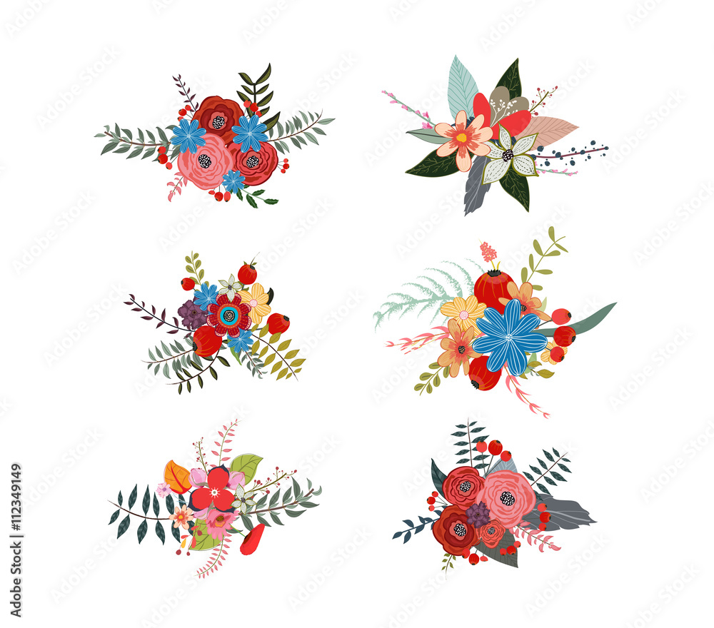 Spring floral clusters, flower wreaths, bouquets elements Spring floral clusters, flower wreaths, bouquets elements