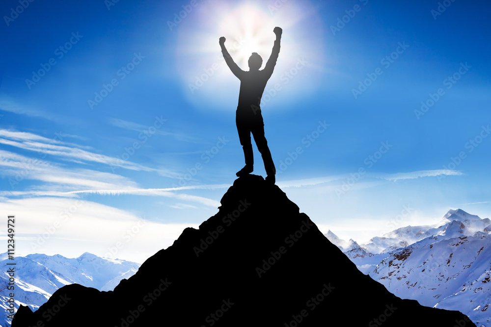 Silhouette Of A Man After Succeeded Climbing Silhouette Of A Man After Succeeded Climbing