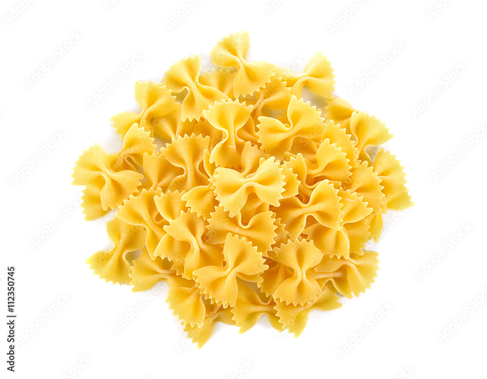 pile of Farfalle (Bow Ties) pasta on white background pile of Farfalle (Bow Ties) pasta on white background