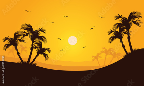 Silhouette of palm in hills scenery