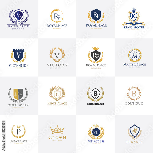 Luxury Logo template set. calligraphic logo. ornament line logo. crest logo, hotel logo template. Royalty, Boutique, Heraldic logo.Elegant emblem monogram luxury logo. vector logo template.
