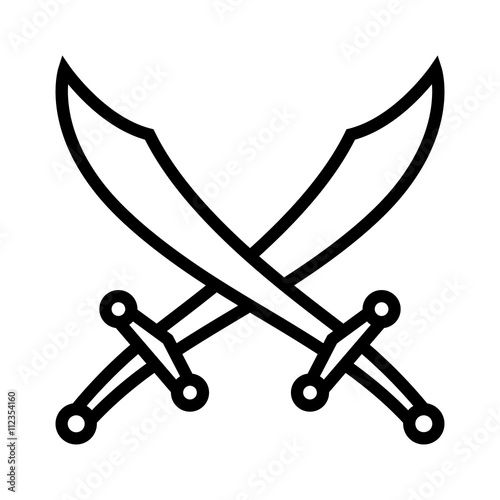 Crossed scimitars / swords line art icon for games and websites
