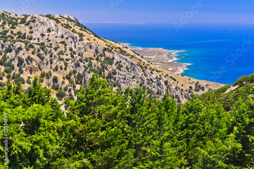 Landscape, mountains and view at Lybian sea coast at south side of Crete island, Greece photo