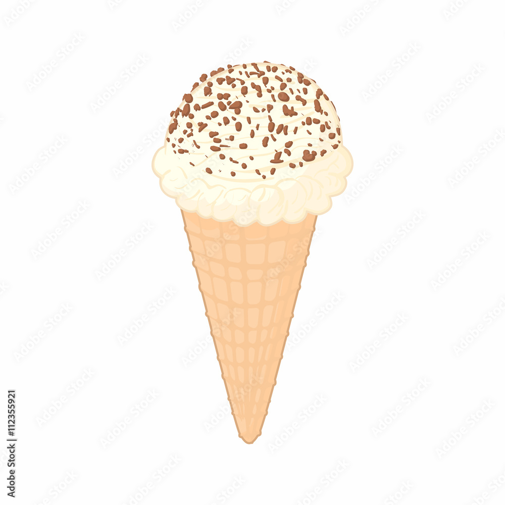 Ice cream with chocolate chips icon, cartoon style