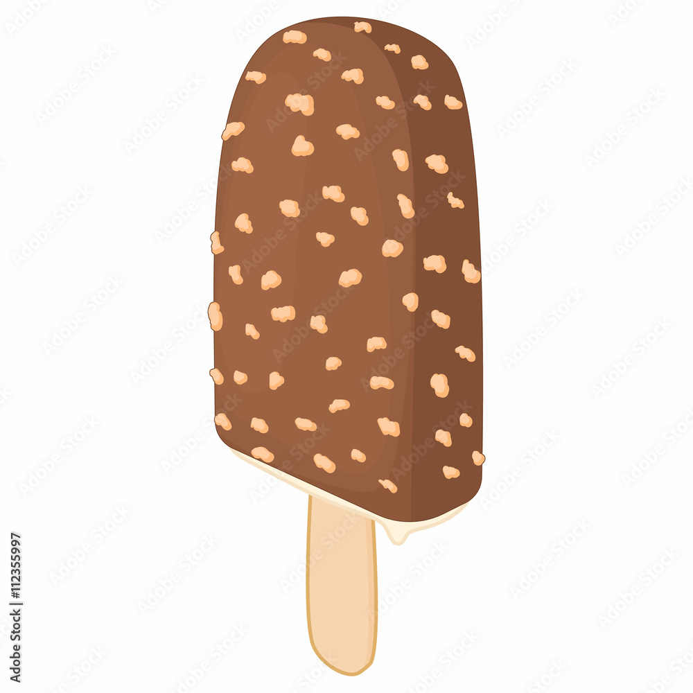 Chocolate ice cream on a stick icon, cartoon style Chocolate ice cream on a stick icon, cartoon style