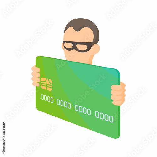 Credit card thief icon, cartoon style