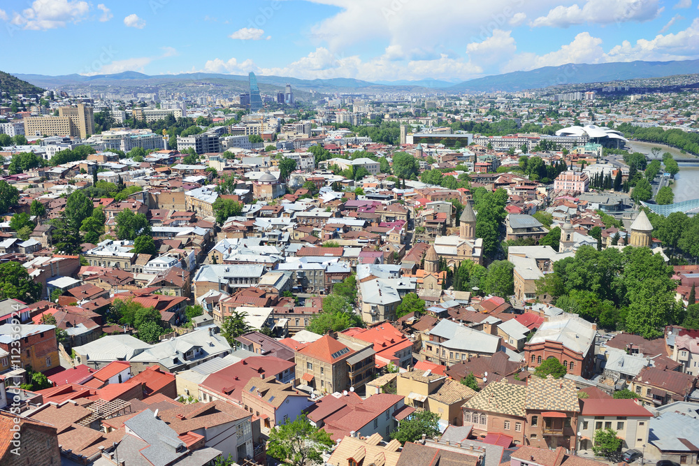 panoramic view of Tbilisi. The roofs of the old town. View from
