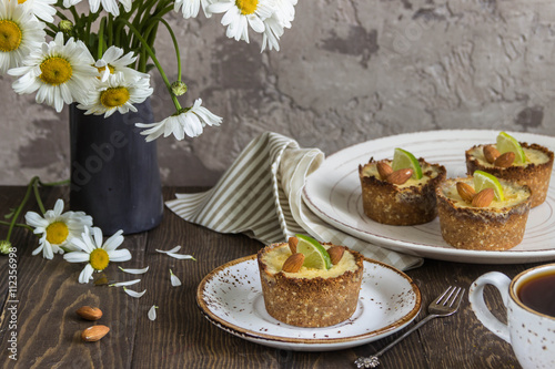 tartlets with key lime and almonds, chamomile