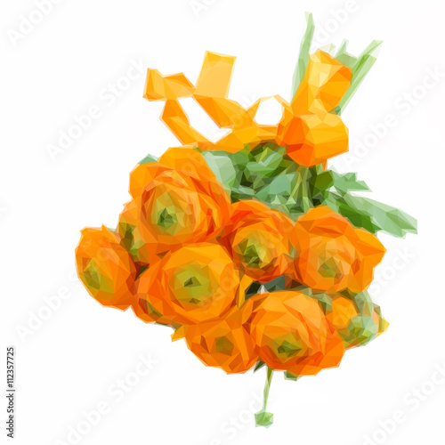 orange ranunculus flowers with ribbon