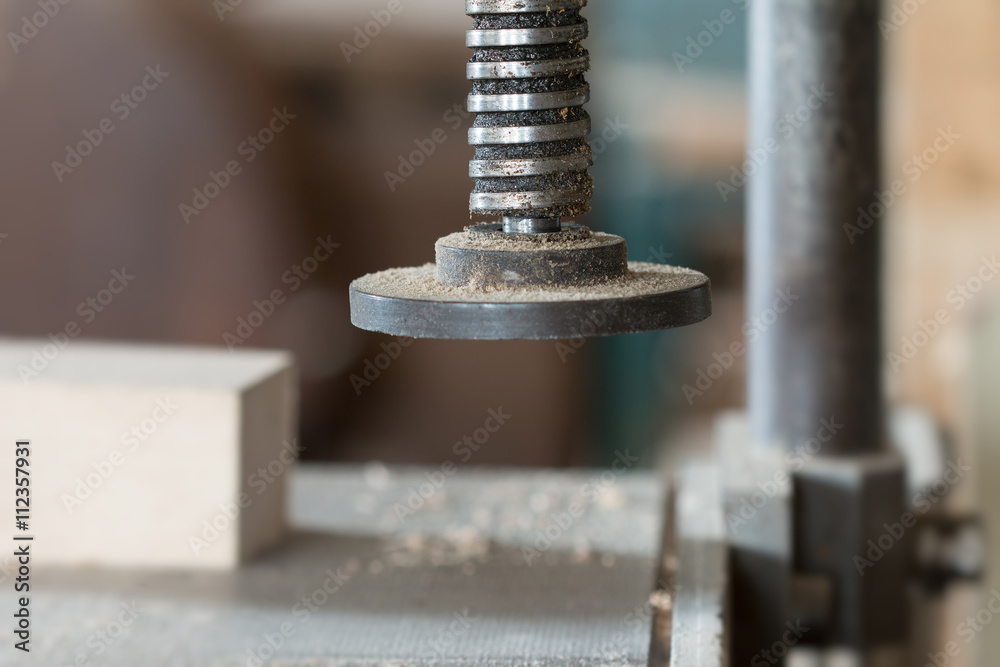Detail of the chuck in the carpentry workshop - shallow depth of