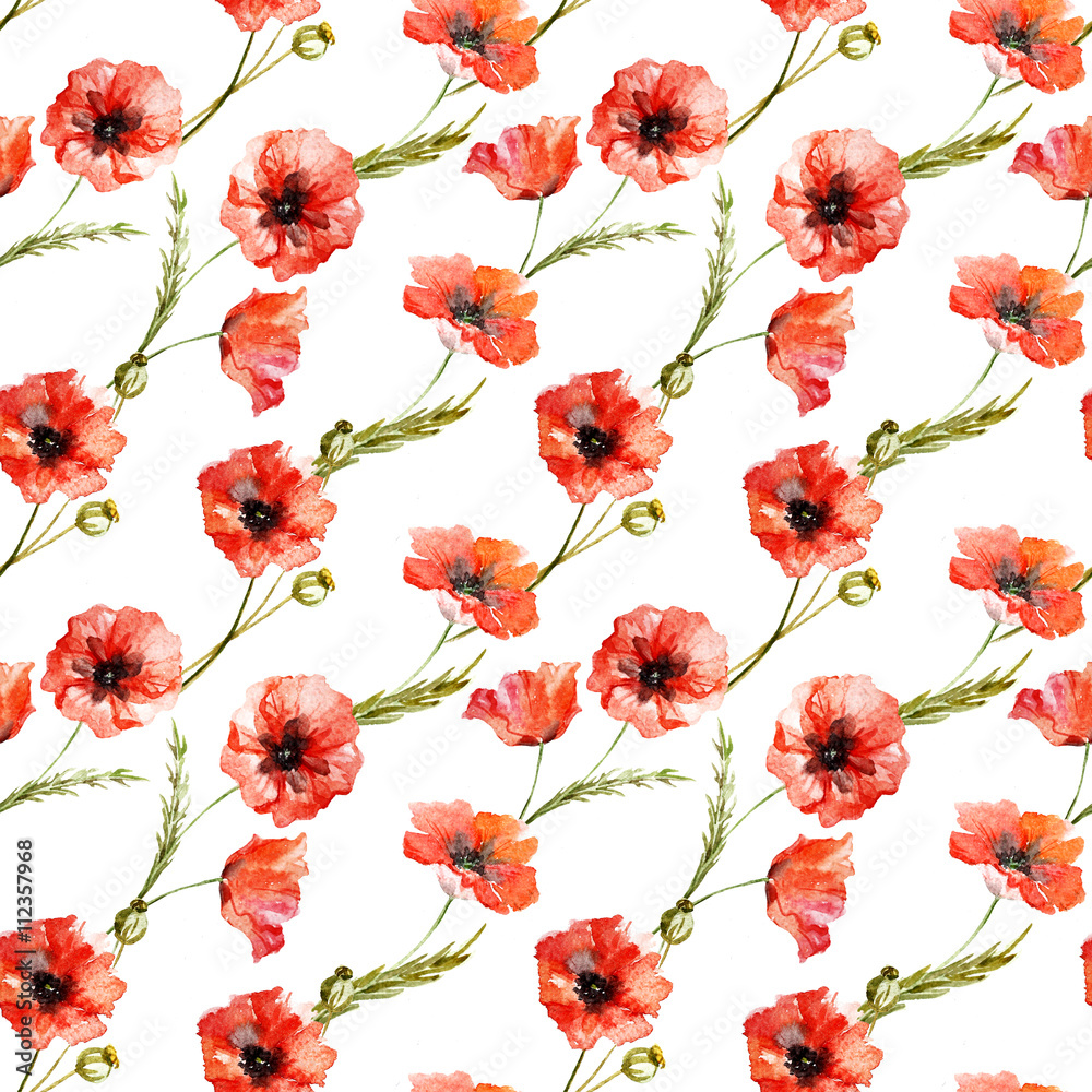 Watercolor poppy flowers pattern Watercolor poppy flowers pattern
