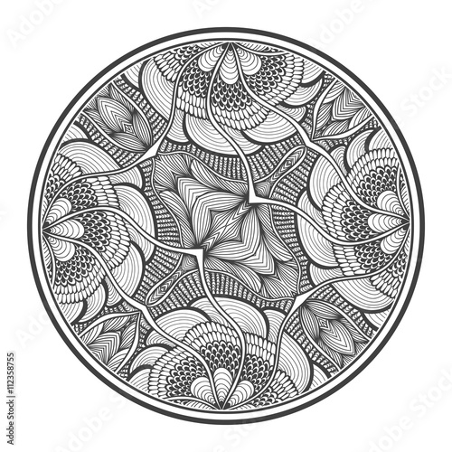 Background   with Zen-doodle pattern black on white in circle photo