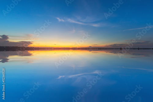 Soft focus blue sky with sunset background in twilight
