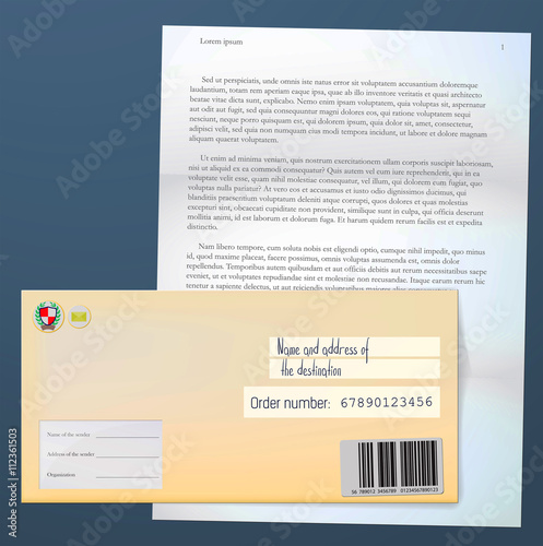 Post message and envelope / Classical postal on a white paper and a paper envelope