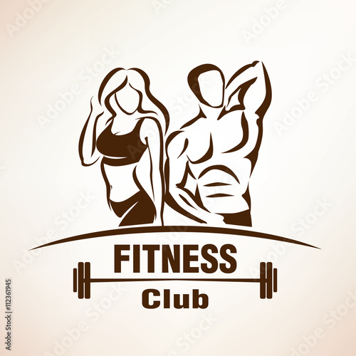 fitness symbol, outlined vector sketch, emblem or label template