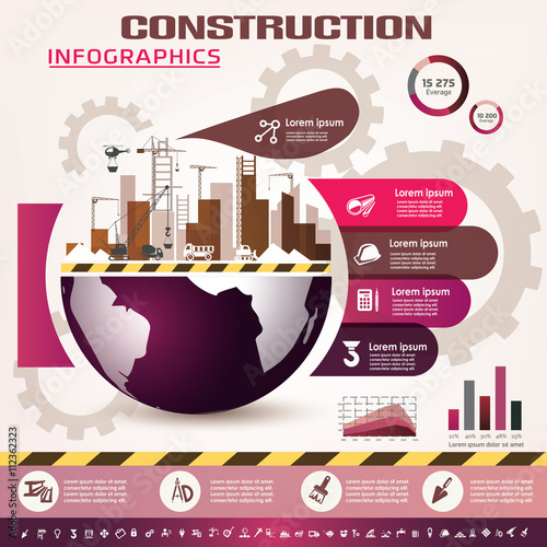building and construction infographics, vector icons set, design