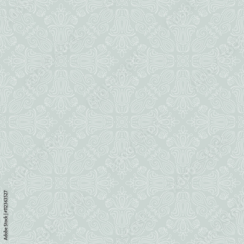 Damask seamless ornament. Traditional light blue and white pattern. Classic oriental background for design and decorate