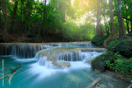 Erawan Waterfall, beautiful waterfall in deep forest, Erawan National Park in Kanchanaburi, Thailand