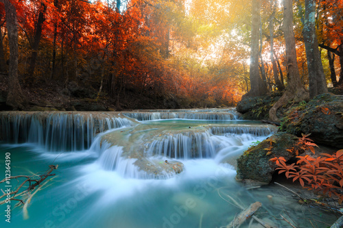 Erawan Waterfall  beautiful waterfall in deep forest  Erawan National Park in Kanchanaburi  Thailand