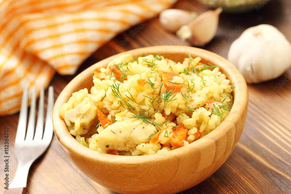 Pilaf with chicken and vegetables