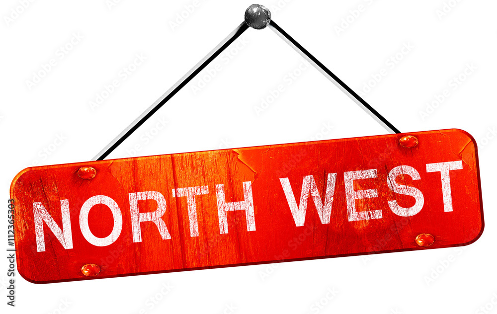 North west, 3D rendering, a red hanging sign North west, 3D rendering, a red hanging sign