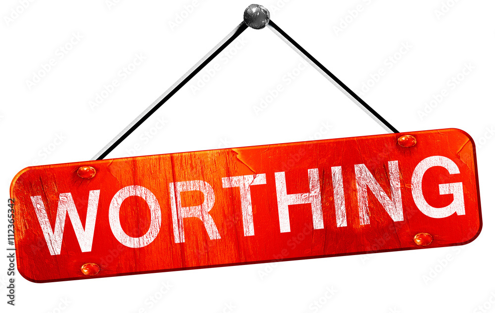 Worthing, 3D rendering, a red hanging sign Worthing, 3D rendering, a red hanging sign