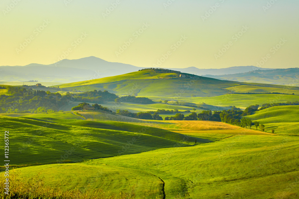 Beautiful view of green fields in Tuscany