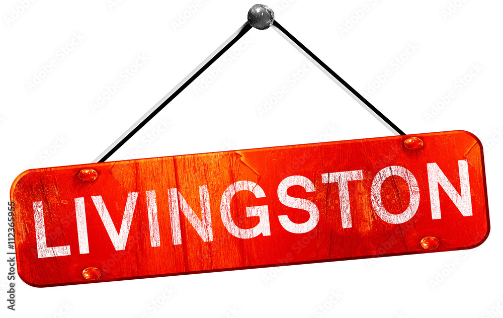 Livingston, 3D rendering, a red hanging sign Livingston, 3D rendering, a red hanging sign