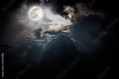 Nighttime sky with clouds and bright full moon.