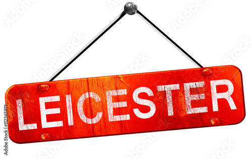 Leicester, 3D rendering, a red hanging sign