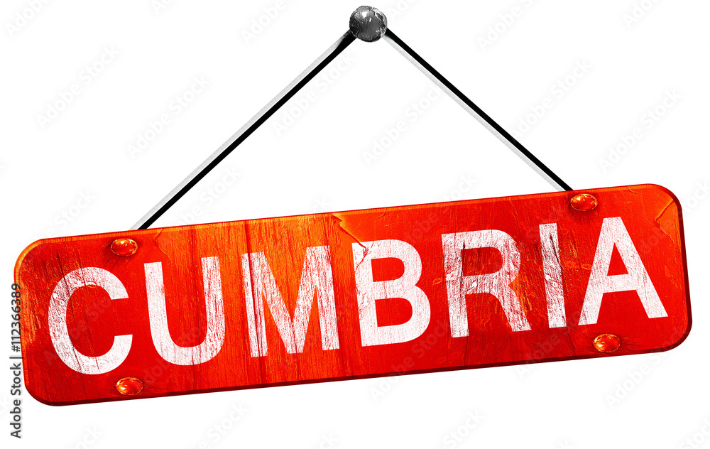 Cumbria, 3D rendering, a red hanging sign Cumbria, 3D rendering, a red hanging sign