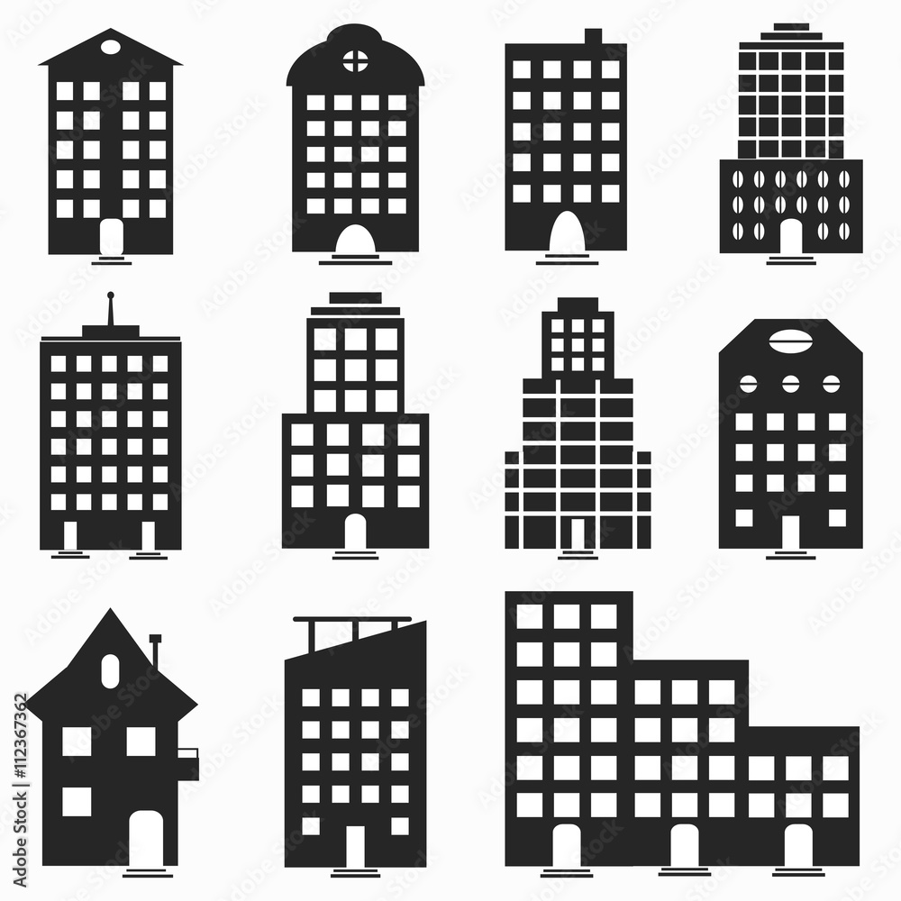 monochrome collection of buildings for your design