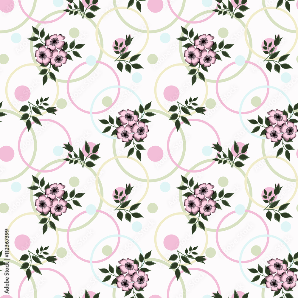 Floral seamless pattern , cute  flowers white background with decorative elements.