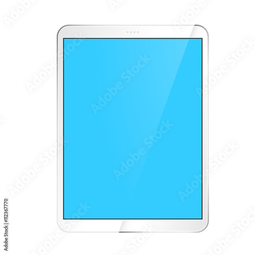 White tablet with a blank blue screen