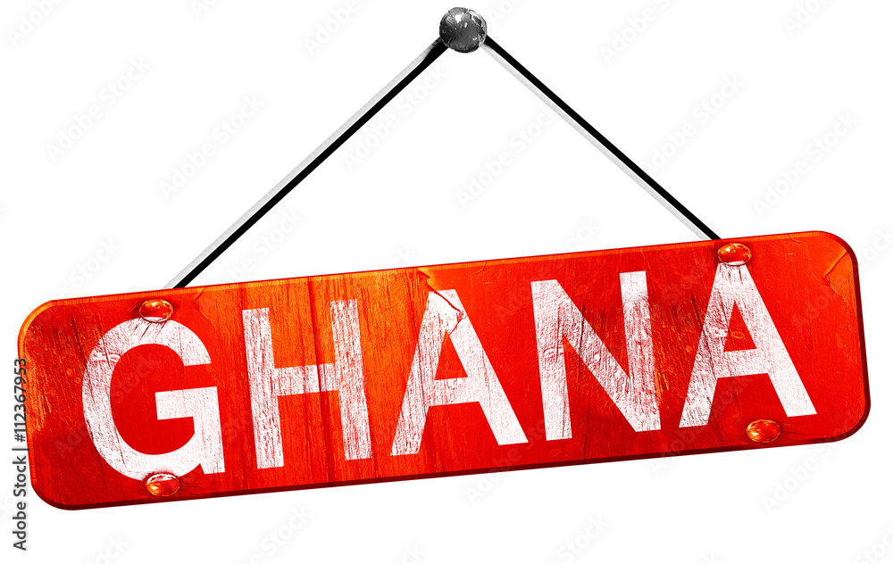 Ghana, 3D rendering, a red hanging sign Ghana, 3D rendering, a red hanging sign