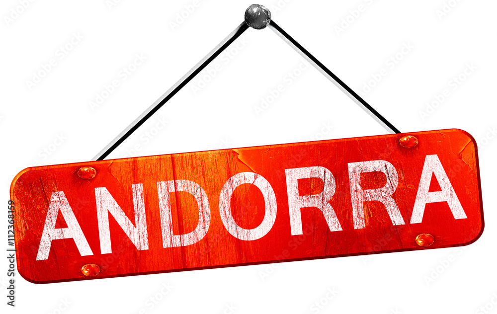 Andorra, 3D rendering, a red hanging sign Andorra, 3D rendering, a red hanging sign