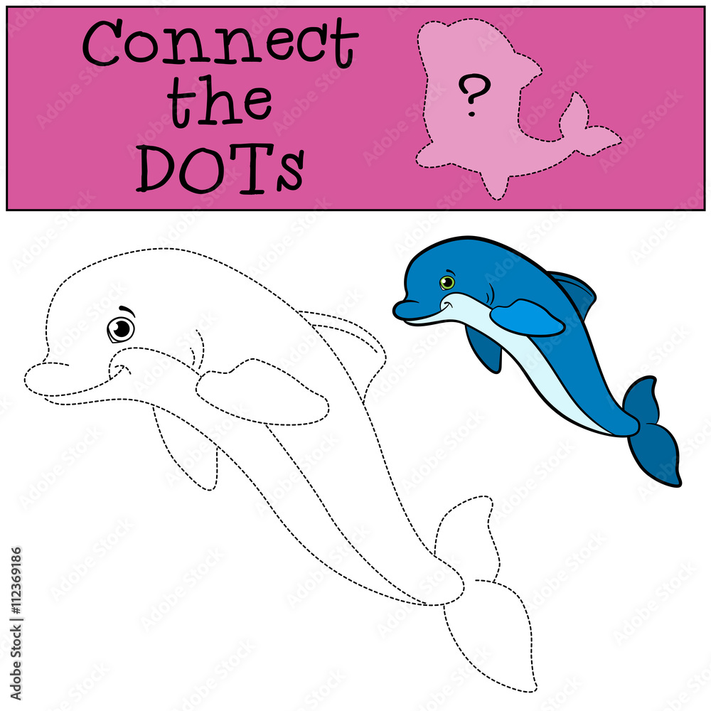 Educational games for kids: Connect the dots. Little cute dolphin swims ...