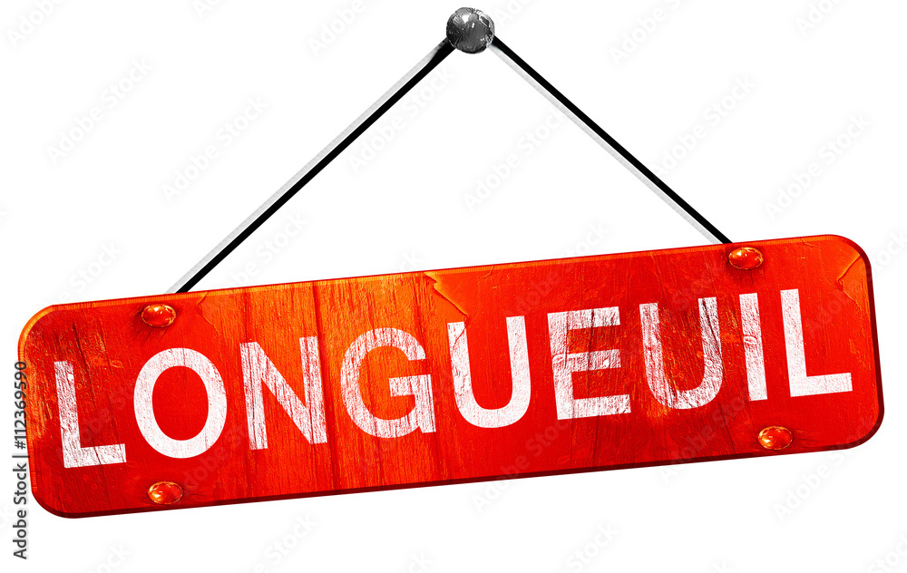 Longueuil, 3D rendering, a red hanging sign Longueuil, 3D rendering, a red hanging sign