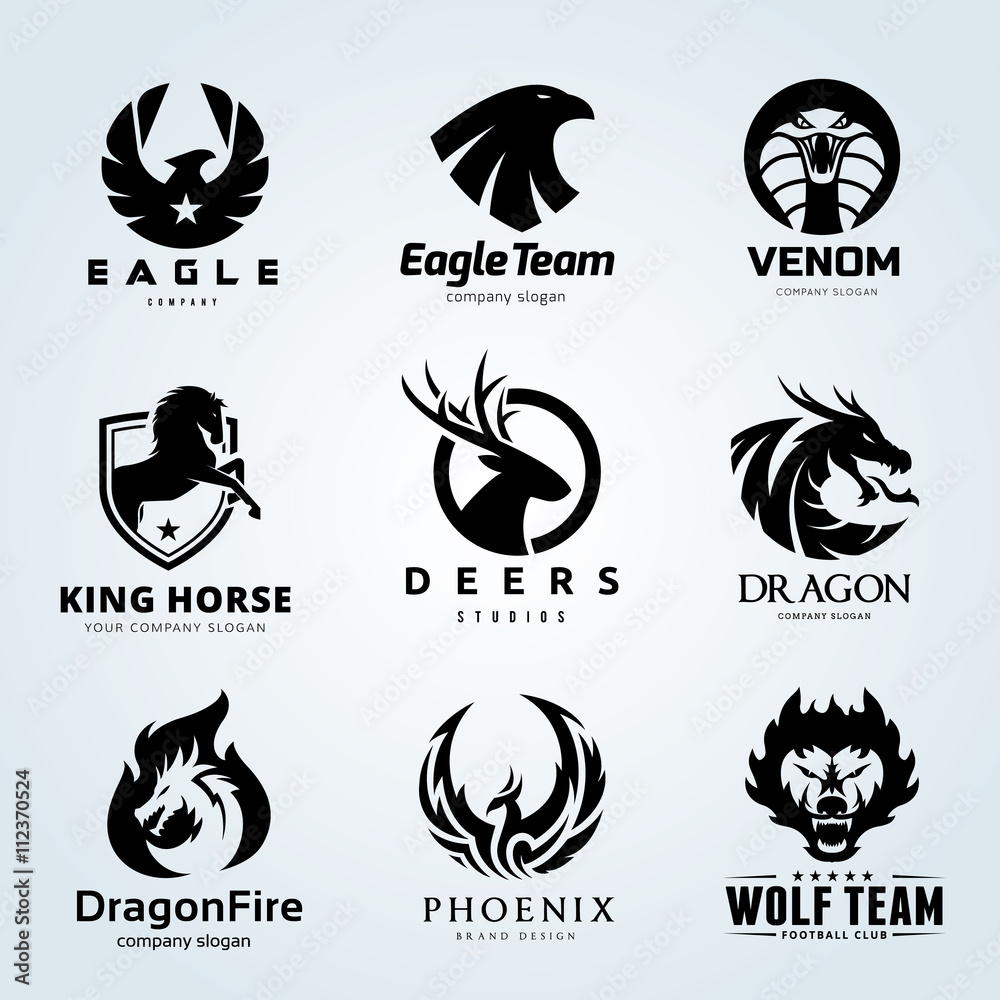 Animal logo collection. Animal logo set. Eagle logo. Snake logo. Dragon Logo,  Fox and wolf logo. Deer logo. Horse logo. Bird Logo. Vector logo template.  Stock Vector | Adobe Stock