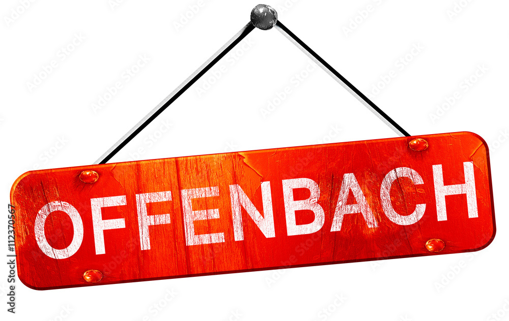 Offenbach, 3D rendering, a red hanging sign Offenbach, 3D rendering, a red hanging sign