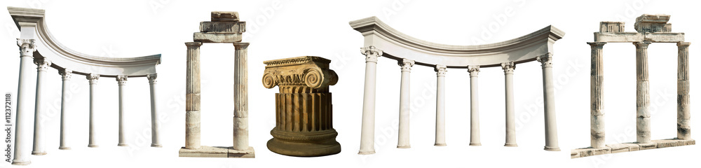 Fototapeta premium Kolekcja różne starożytne greckie kolumny odizolowywać na białym tle