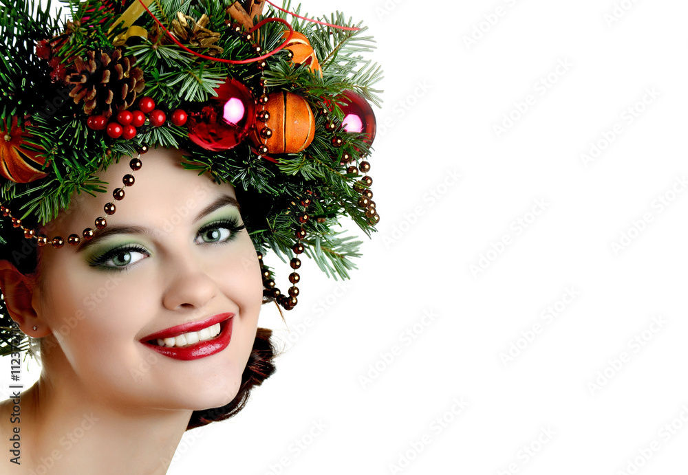 Christmas Woman. New Year and Christmas Holiday Hairstyle and Make up Christmas Woman. New Year and Christmas Holiday Hairstyle and Make up