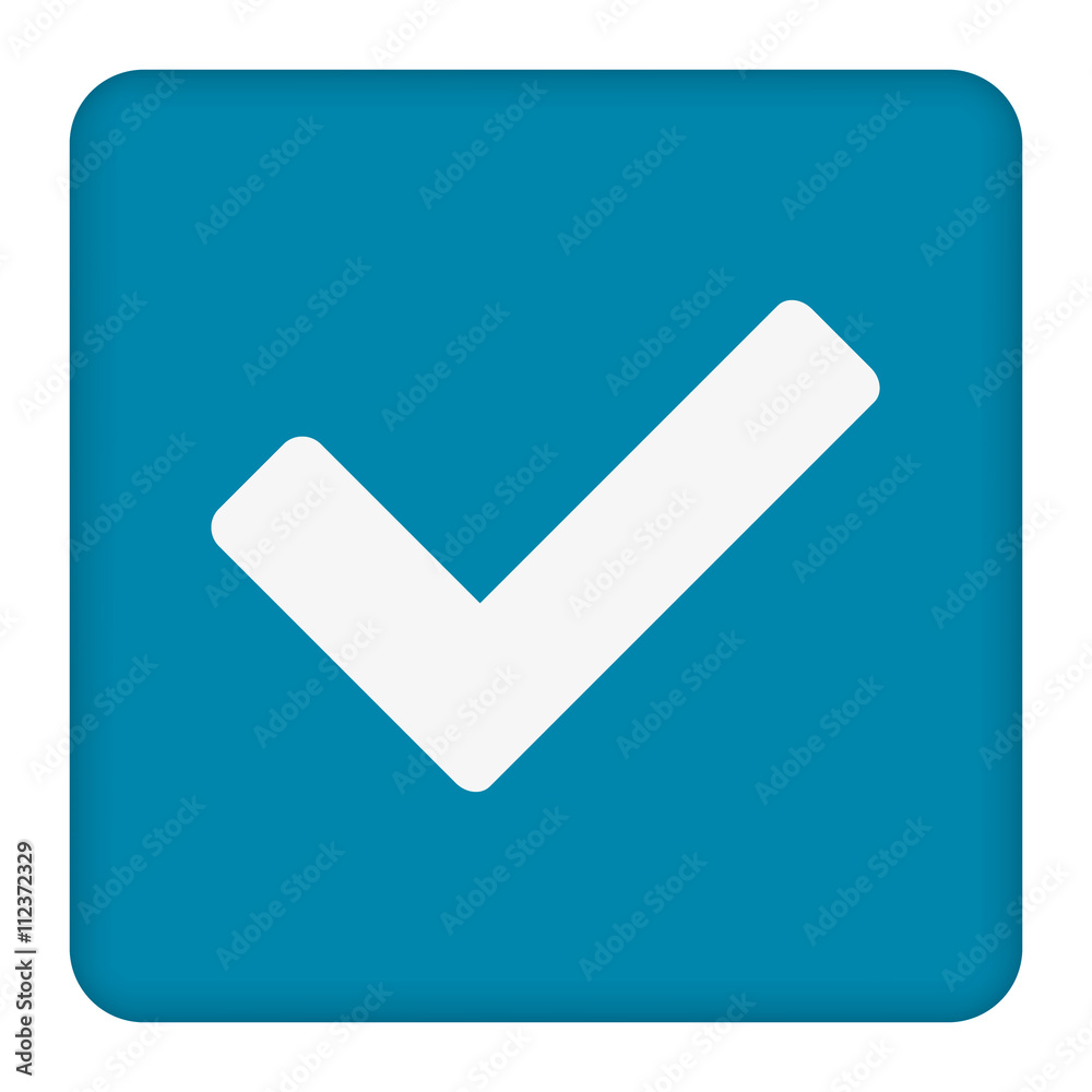 Check icon. This flat rounded square button uses blue and white colors. Check icon. This flat rounded square button uses blue and white colors.