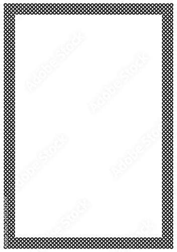 White page framed with thick plait border of black interlaced stripes. Vector pattern ornament around copy space.