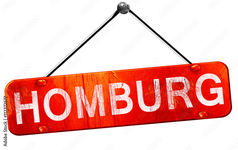 Homburg, 3D rendering, a red hanging sign Homburg, 3D rendering, a red hanging sign