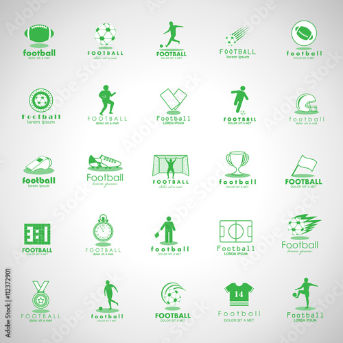 Football Icon Set - Isolated On Gray Background. Vector Illustration, Graphic Design.For Web, Websites, Print, Presentation Templates, Mobile Applications And Promotional Materials