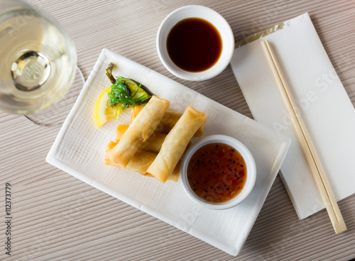 japanise harumaki with vegetables in the restaurant photo